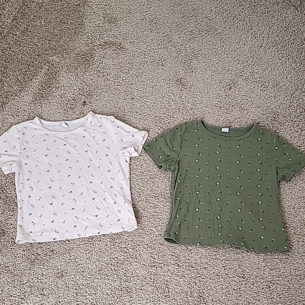 Floral Rib-Knit Tee XS (set of 2)